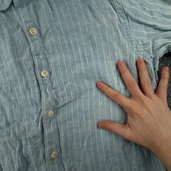 Tommy Bahama Relax All Linen Small Button Up Shirt Men Long Sleeve Blue Striped - Picture 12 of 16